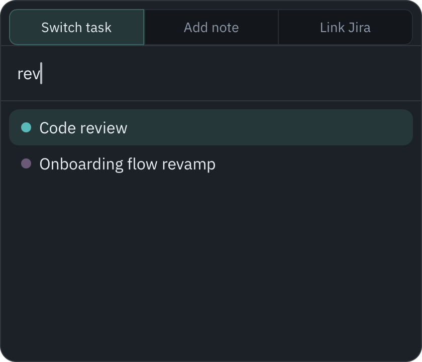 Task switcher filtering tasks by the letters rev